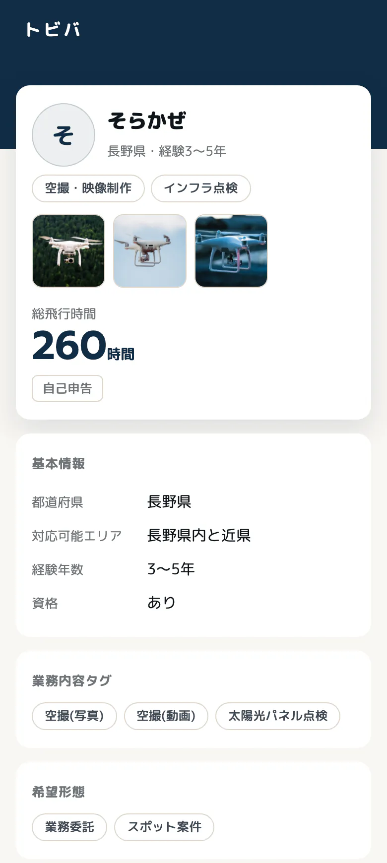 公開プロフィールページ(表示例)